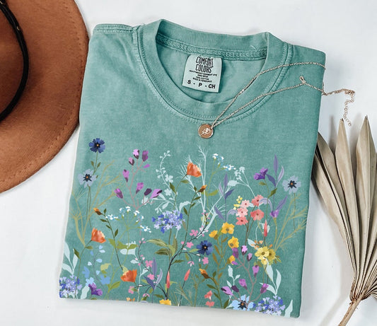 Vintage Pressed Flowers Shirt Comfort Colors®, Boho Cottagecore Tshirt Botanical Floral Tee Wildflowers Sweatshirt